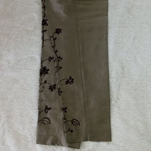 SILKLAND Hand Beaded, Side Closure, Fully Lined Pants -Size 12 (Olive Green) NEW - Picture 9 of 16